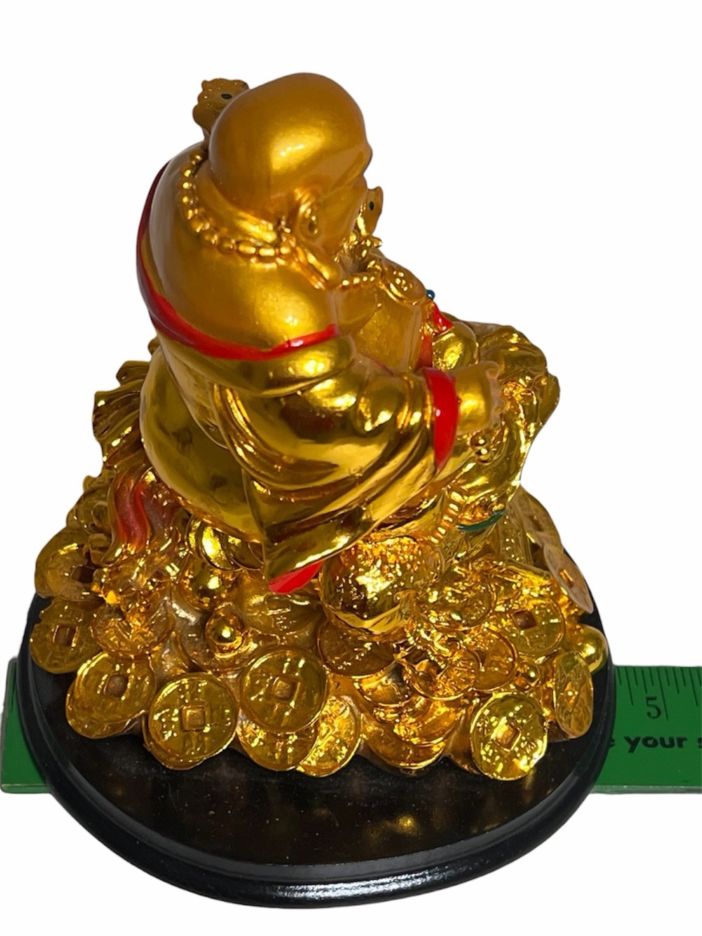 Golden Lucky Laughing Buddha sitting on a Money Toad - Picture 5 of 5